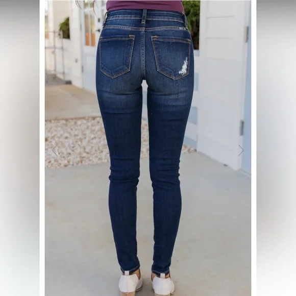 🥰🥰CanKan Dark Wash Mid Rise Distressed Jeans🥰🥰 - Picture 4 of 14